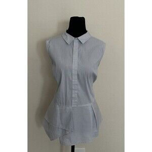 Antonio Melani Blouse Size L Blue and Navy Striped Asymmetrical Peplum Top